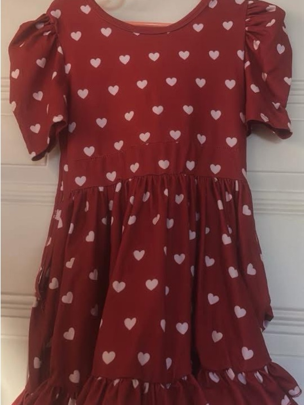 Girls Red Heart-Print Puff Sleeve Dress